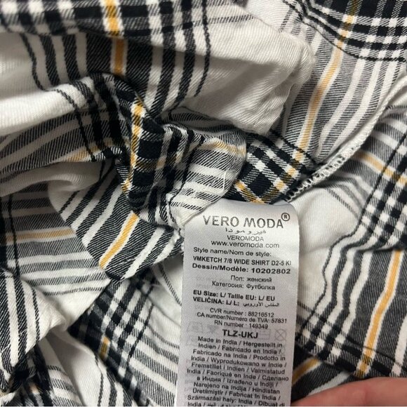 Vero Moda Snow White Cotton Plaid Pattern Top Size L - Picture 5 of 8
